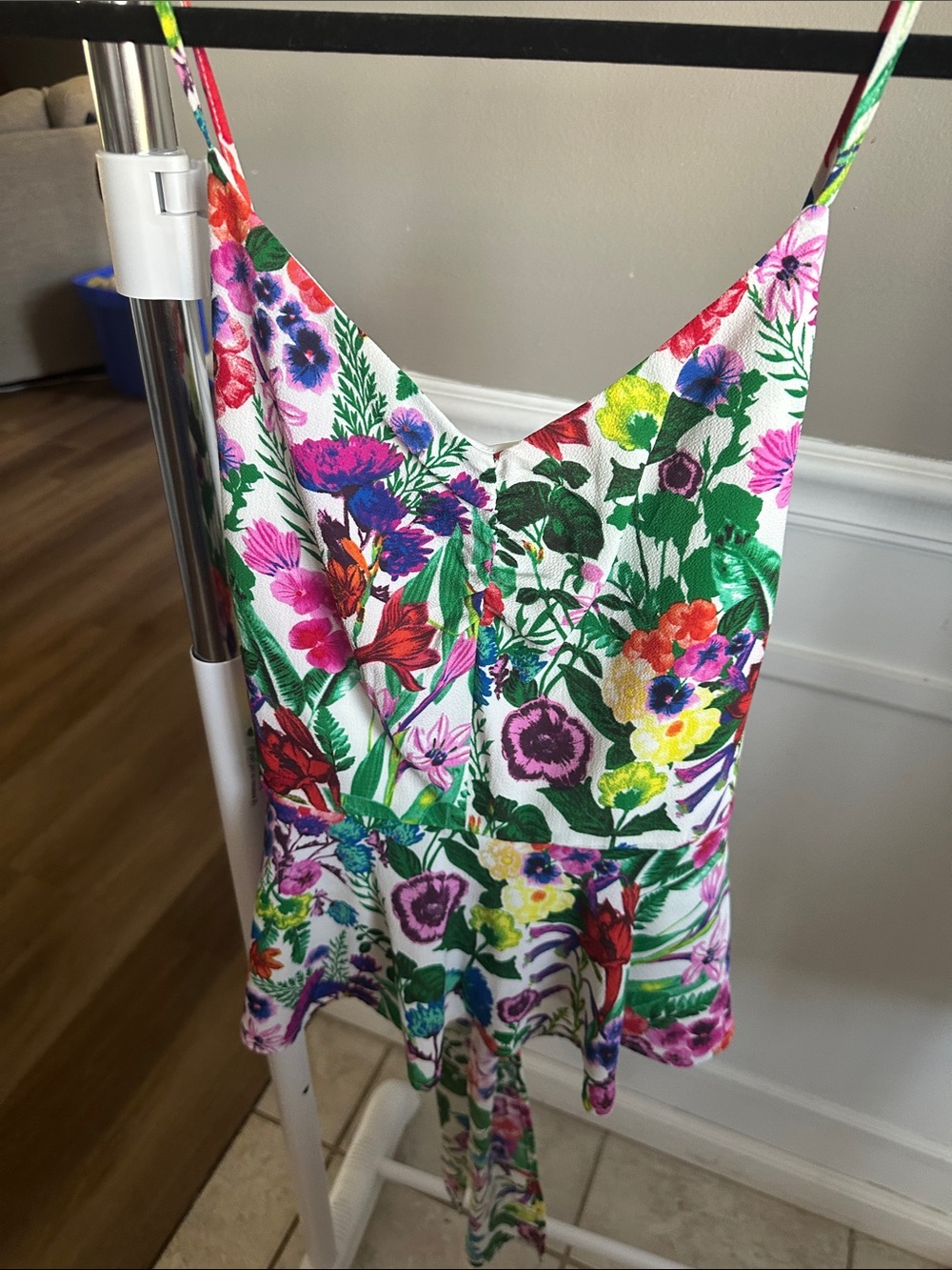 White Floral Spaghetti-Strap Camisole Top